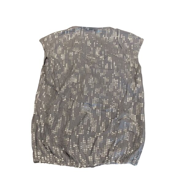 Michael Stars Womens Silver Gray Sleeveless Silk Sequin Gathered Hem Top XS - Picture 5 of 8